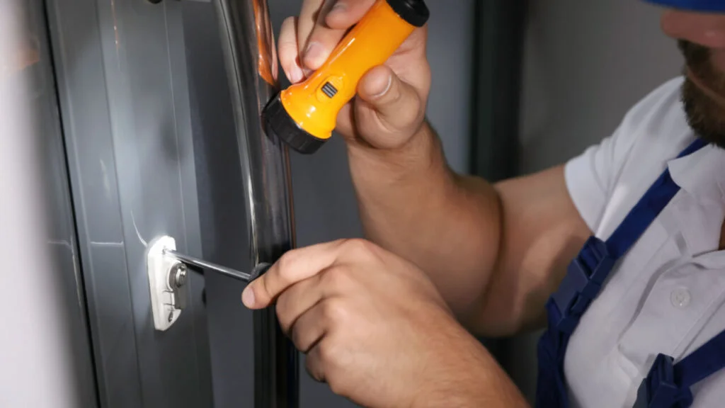 Forensic locksmith examining locks