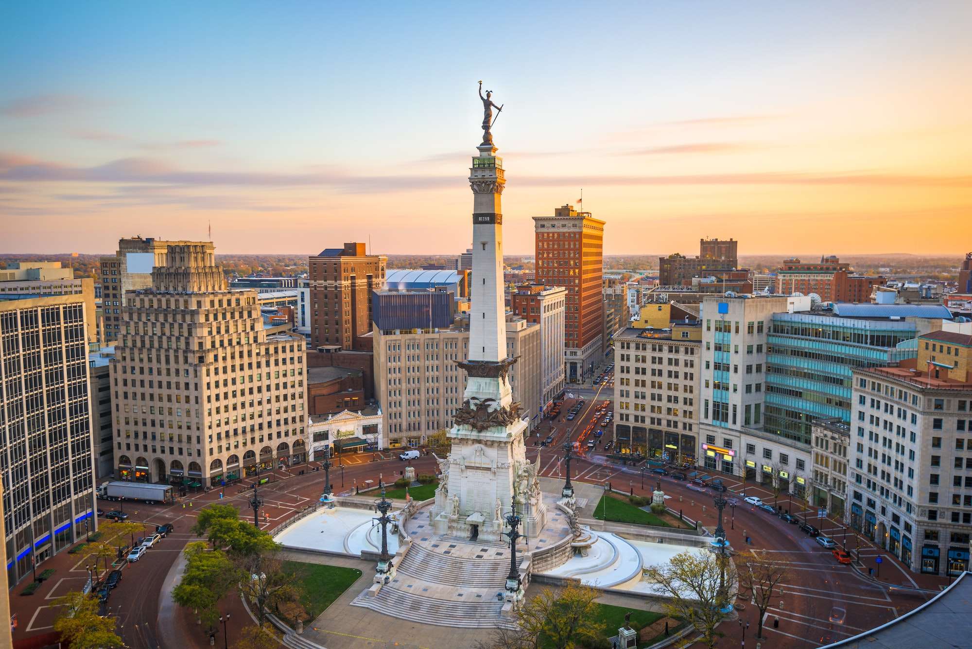 Indianapolis, Indiana, USA skyline over Monument Circle