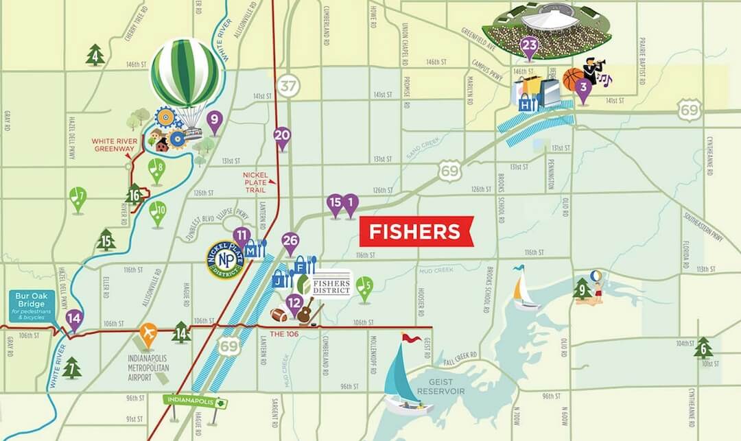 Map of Fishers, Indiana, showing the Locksmith Pro service coverage area